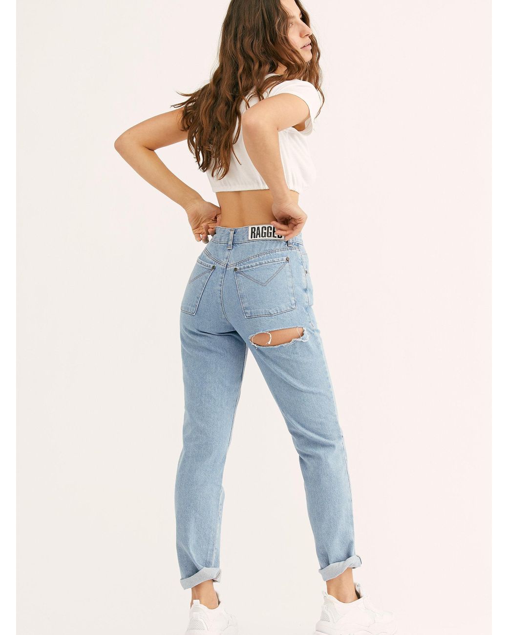 Free People The Ragged Priest Back Slash Mom Jeans in Blue | Lyst