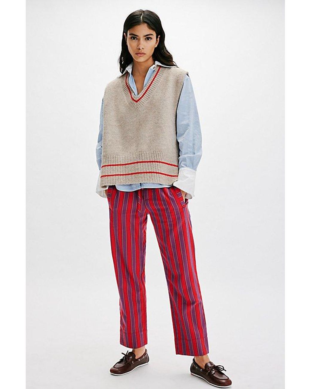 Free People Striped Pull-On Drawcord Trousers in Red | Lyst Free People Striped Pull-On Drawcord Trousers in Red | Lyst