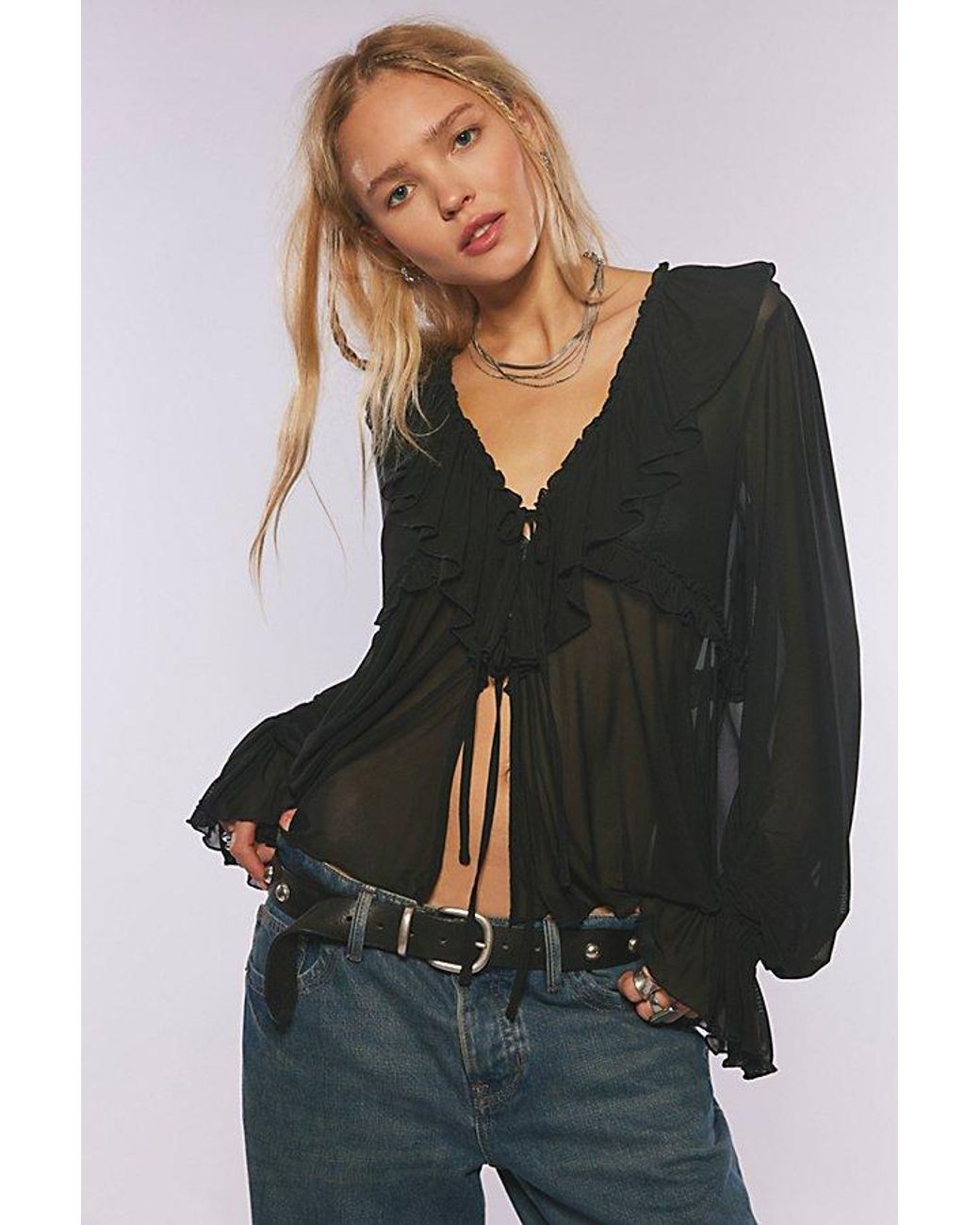 Free People Black Fearless Long Sleeve Top