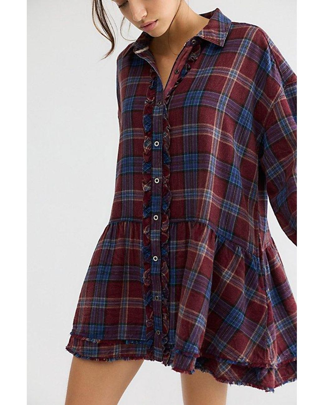 Free People Purple Wildflower Washed Plaid Mini Dress