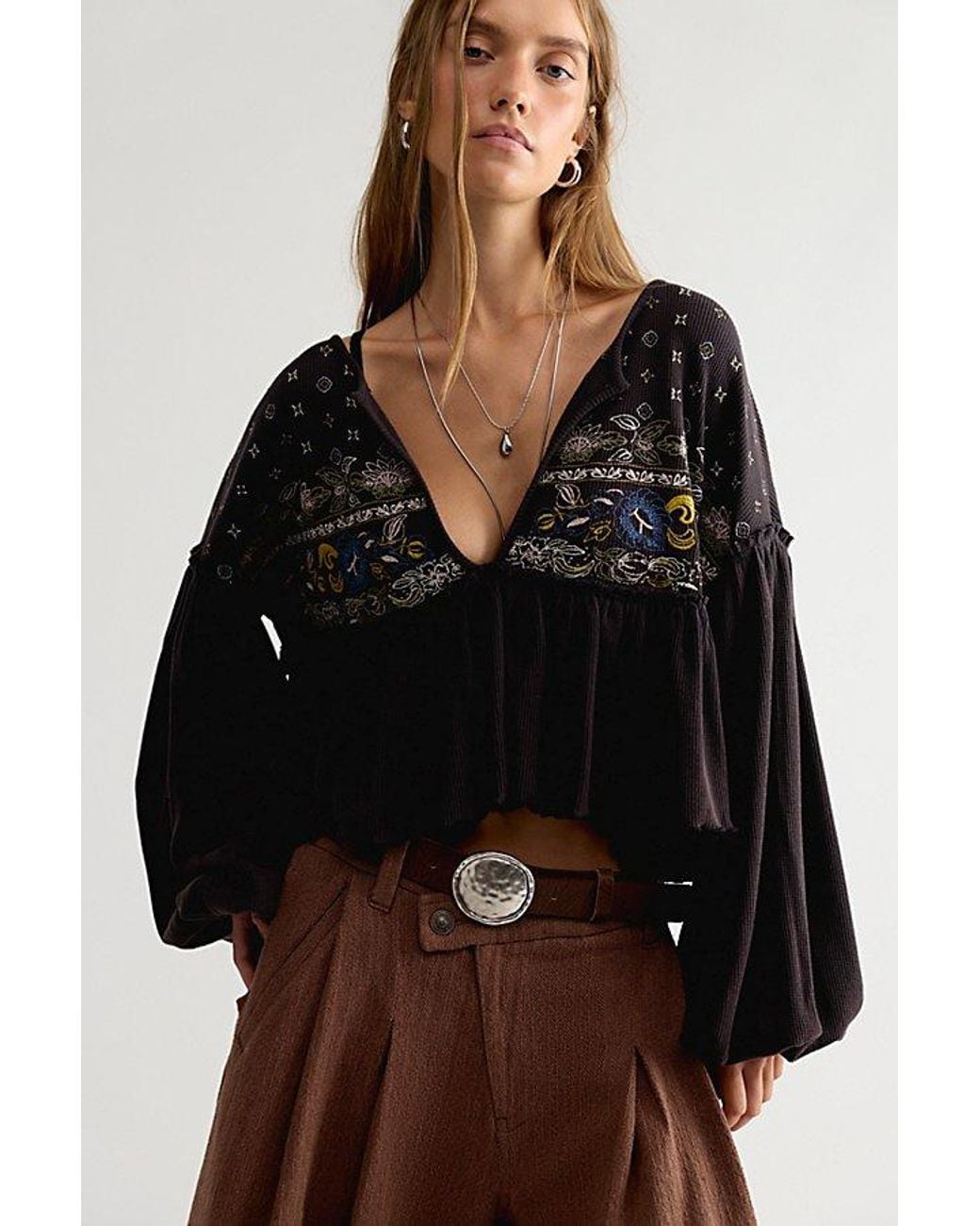 Free People Black Brynn Babydoll Top