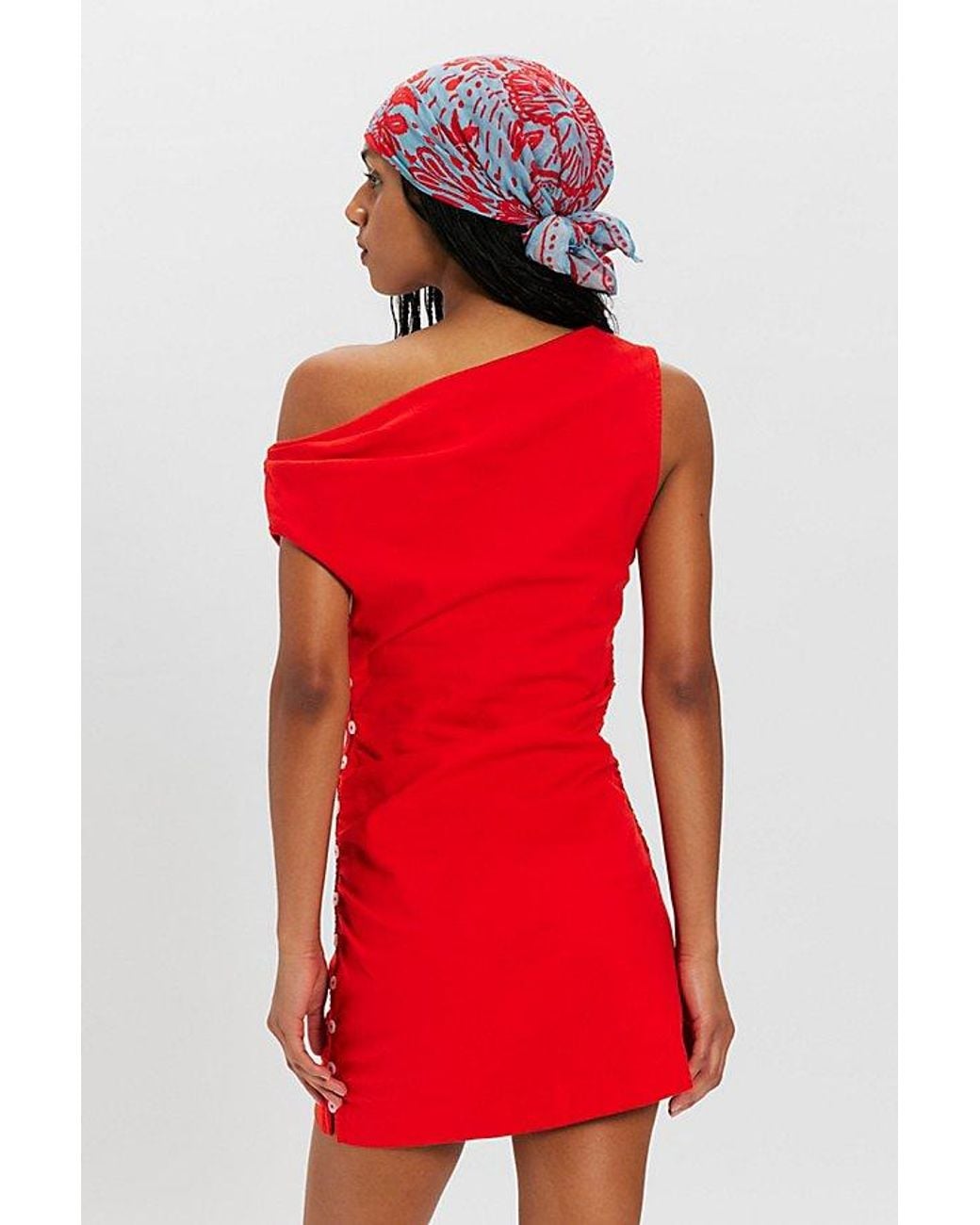 free-est Red So Far Summer Stretch Linen Mini Dress By