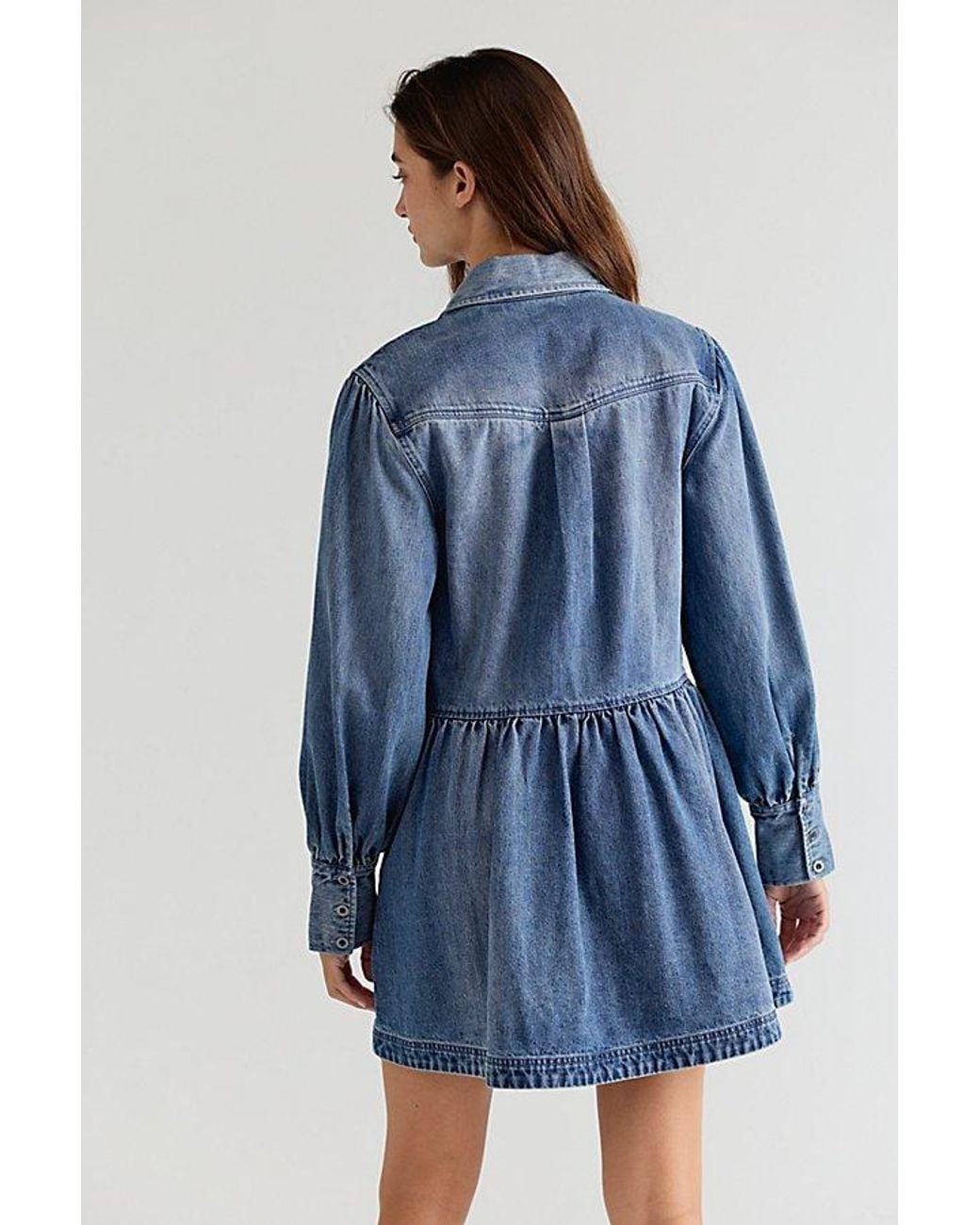 Free People Blue Marris Collared Denim Mini Dress