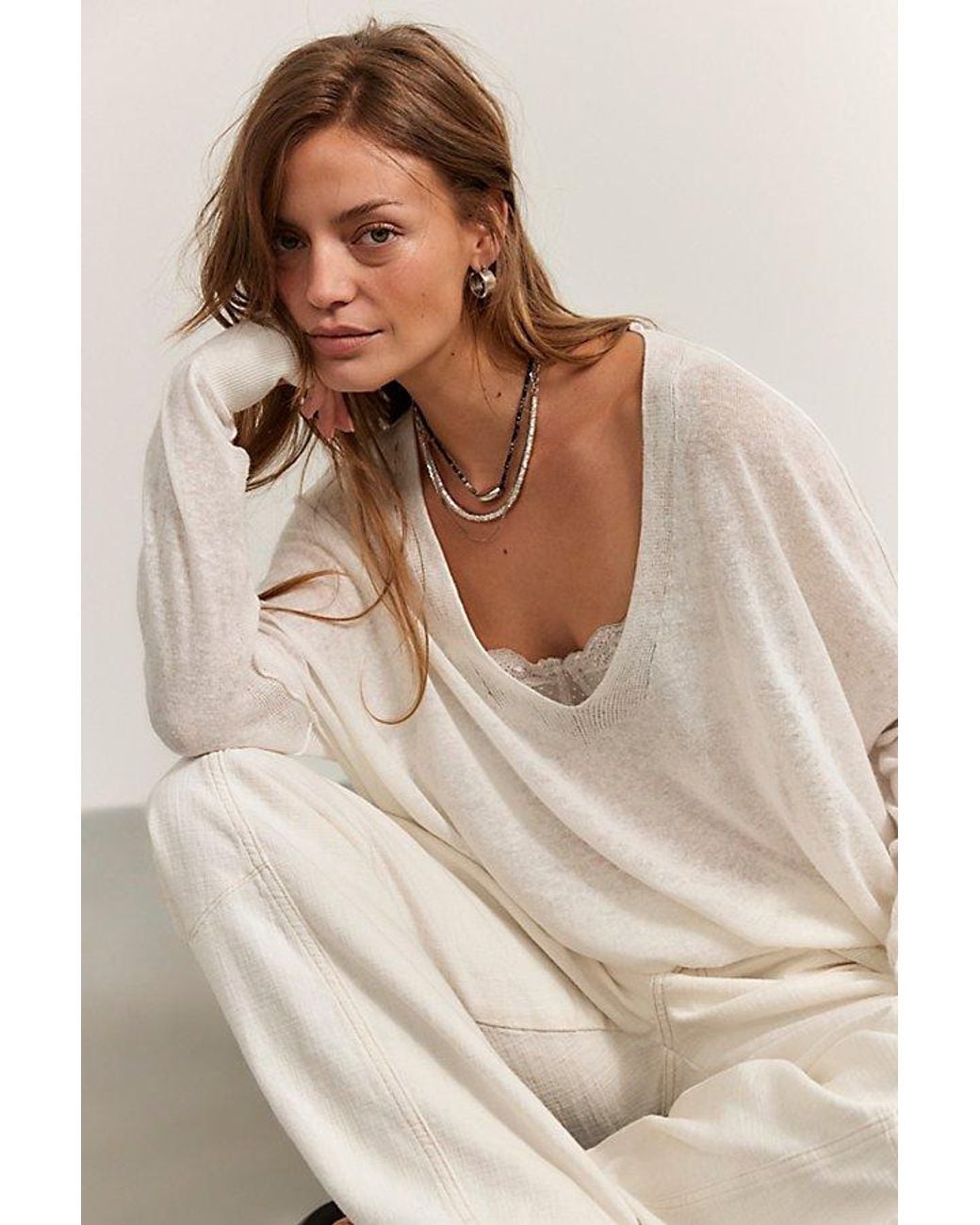 Free People Natural Sweet Tea Fine Gauge Pullover