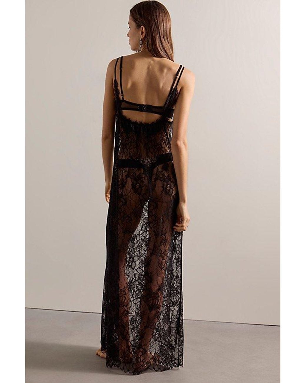 Intimately By Free People Black Star Crossed Lace Maxi Slip Dress By