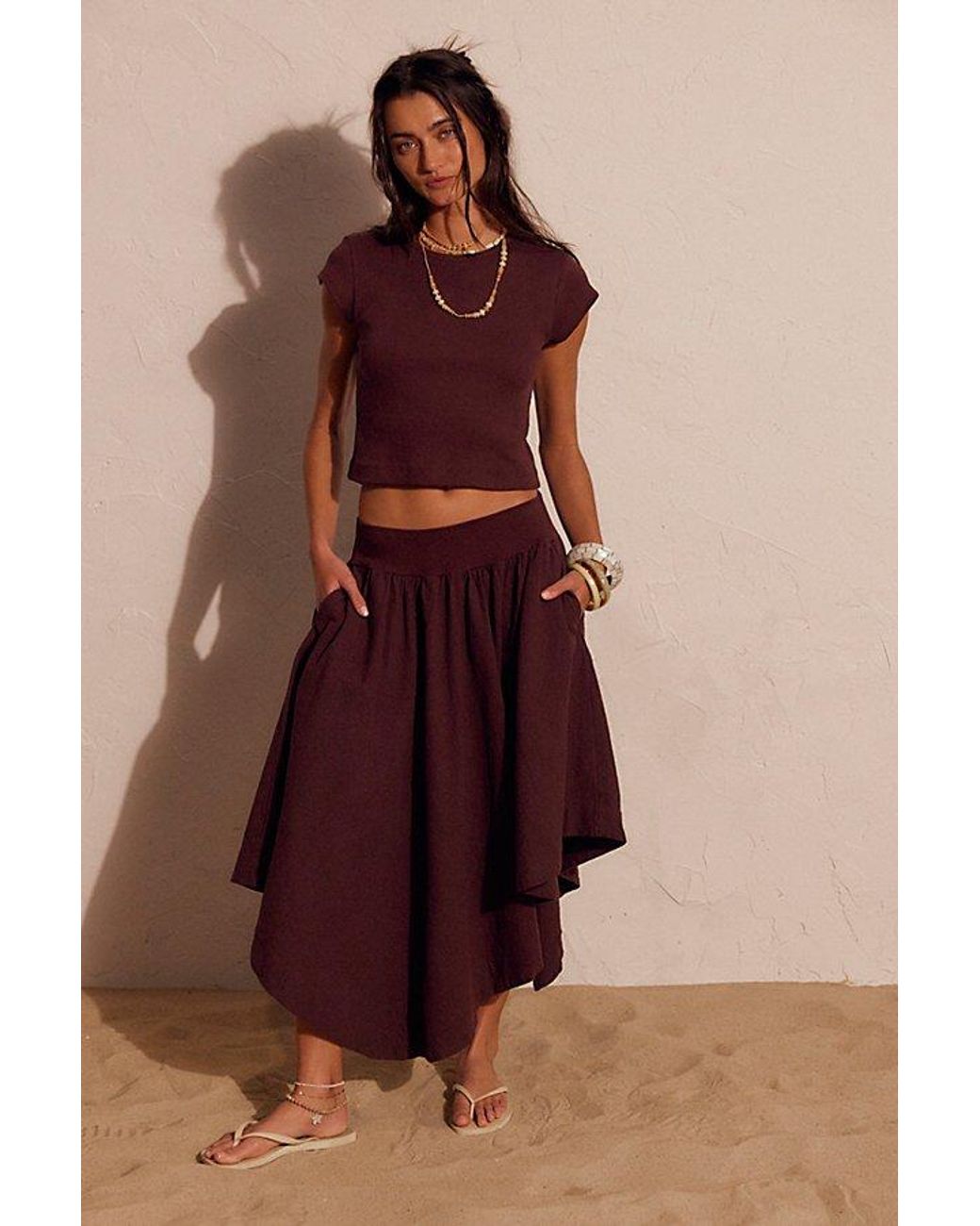 Free People Brown Annette Tee Skirt Set By