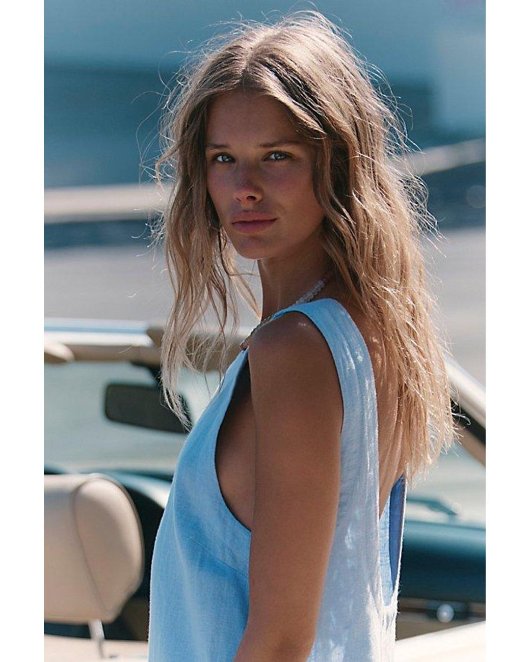 free-est Blue Full Of Sunshine Cotton-Linen Mini Dress By