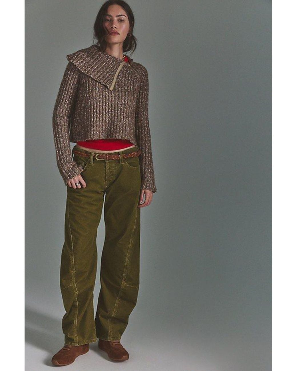 Free People Green Fable Washed Cord Twisted Jeans