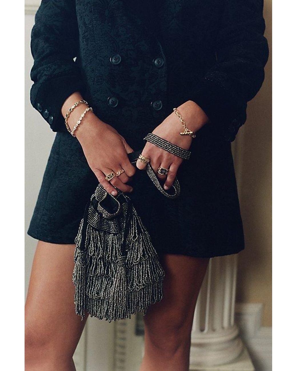 Free People Black Luna Luna Beaded Crossbody Bag