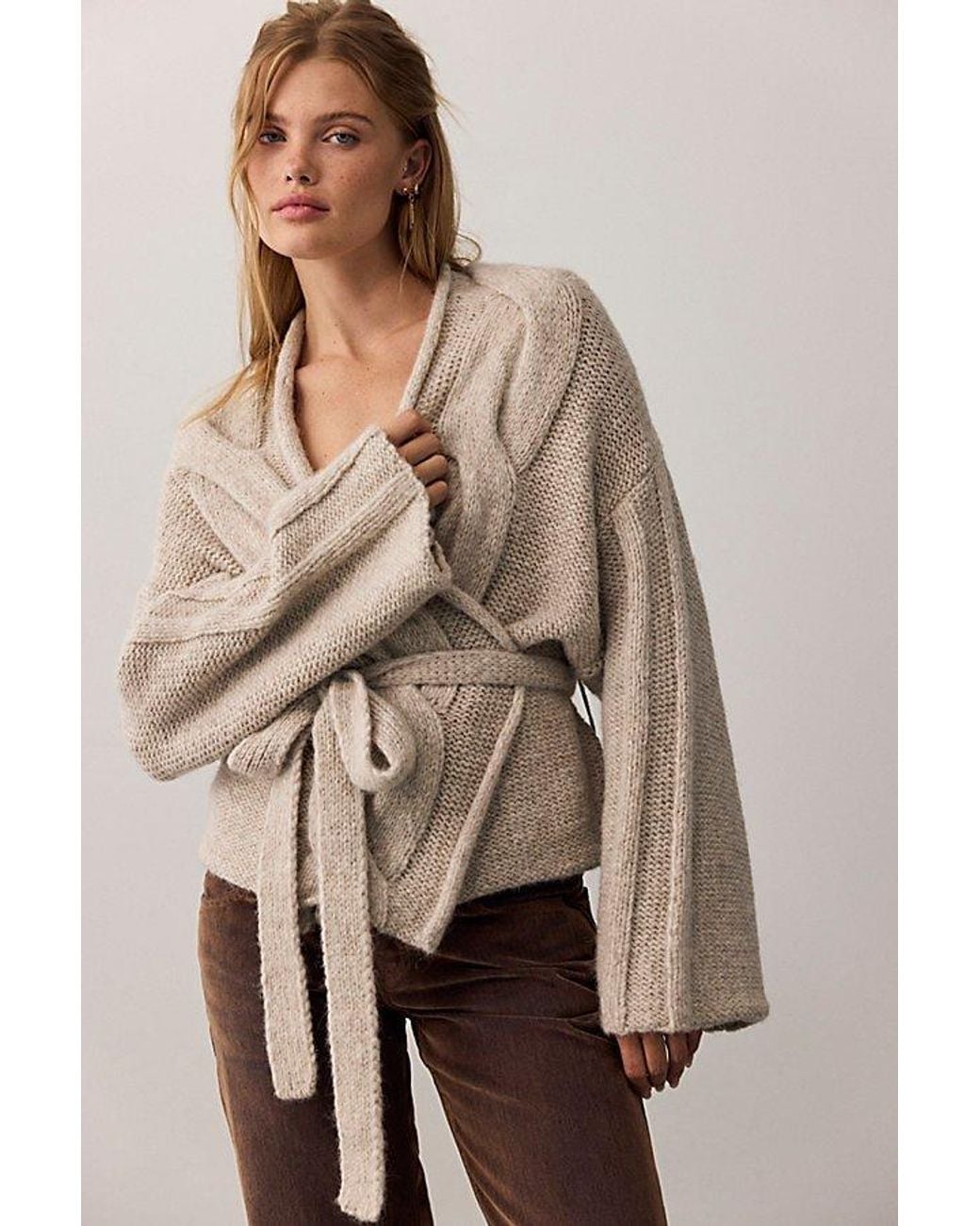 Free People Natural Enlaced Cable Knit Wrap Cardi