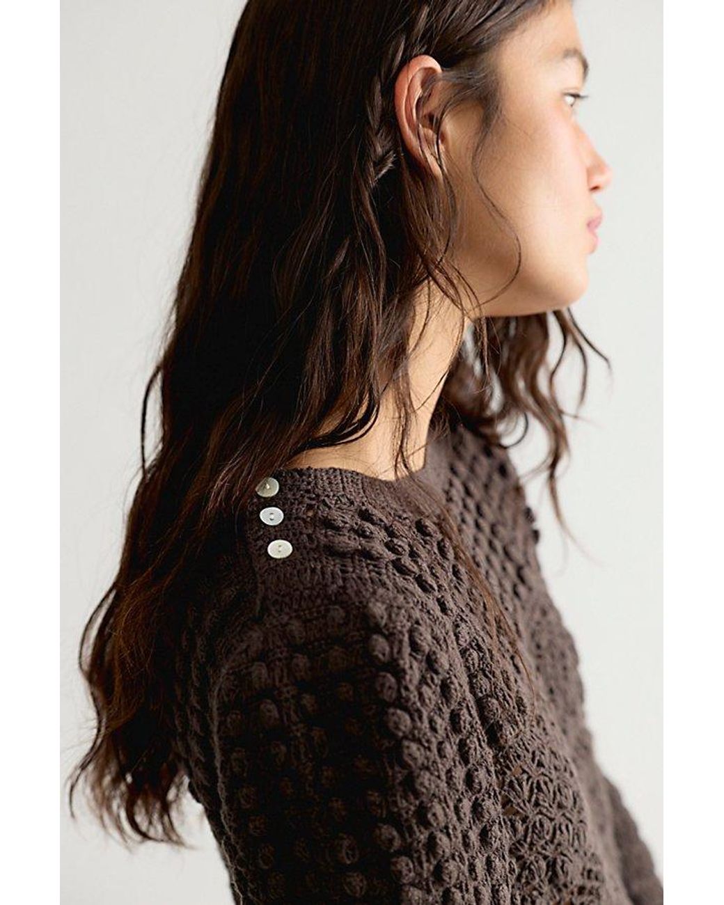 Free People Black Penny Crochet Cotton Pullover