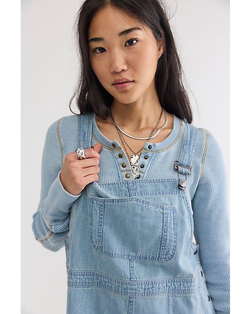 Free People Blue Hanson Solid Apron Midi Dress