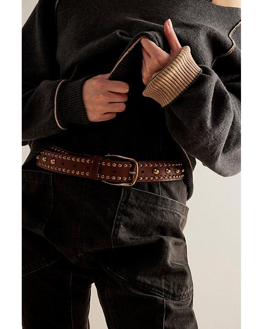 Free People Black Sola Stud Belt At Free People In Cognac, Size: S/m
