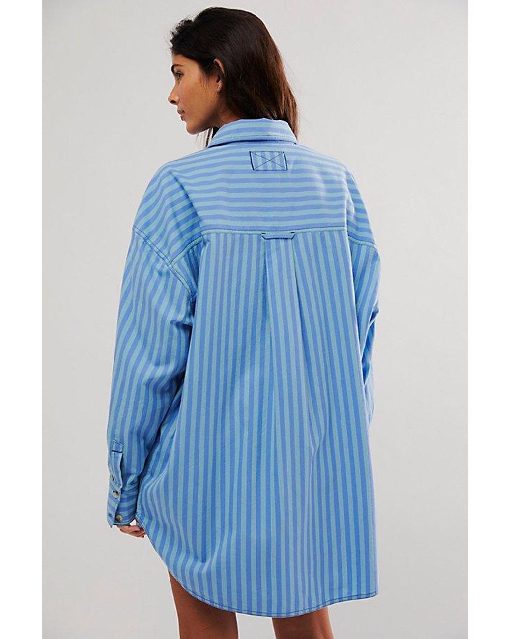 free people striped shirt dress Free People Beach blue and green striped shirt sleeve t-shirt dress Size Large