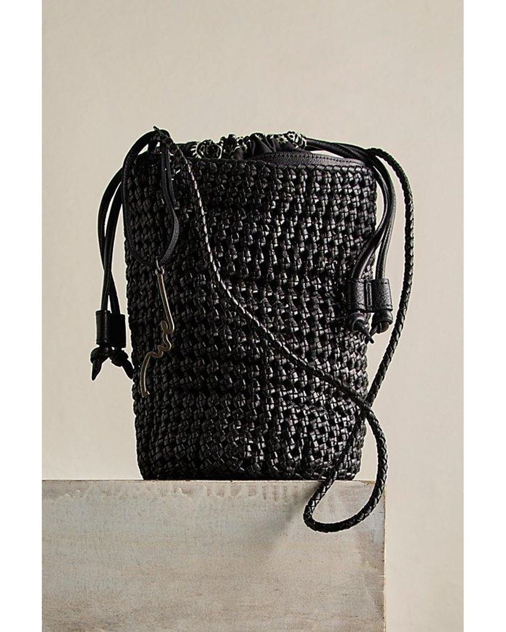 Free People Black Woven Bucket Bag