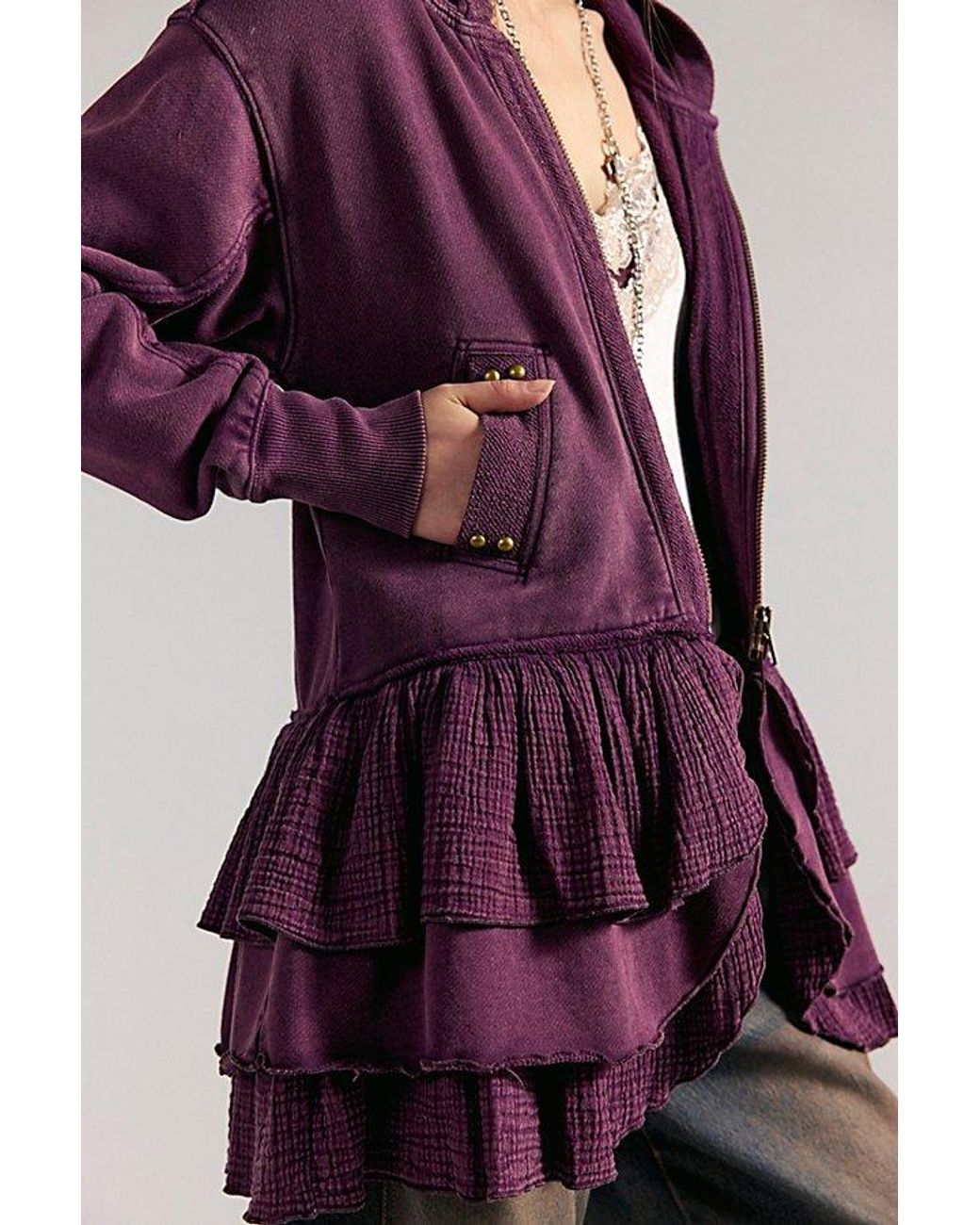 Free People Purple Piece Of Cake Zip-Up Cardi