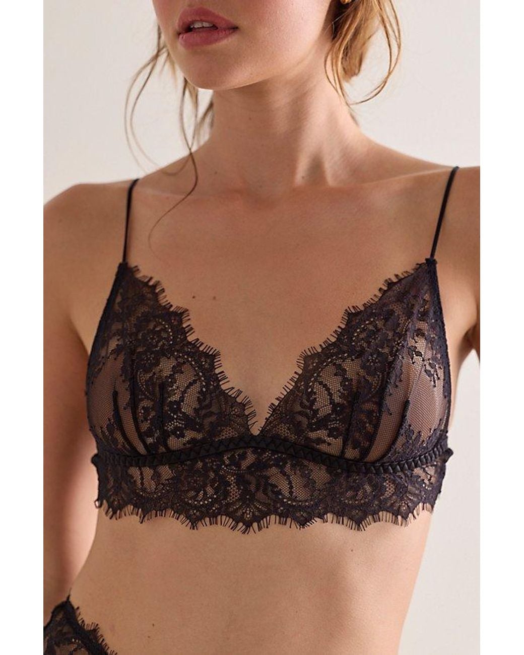 Intimately By Free People Black Lacebound Longline Triangle Bralette By