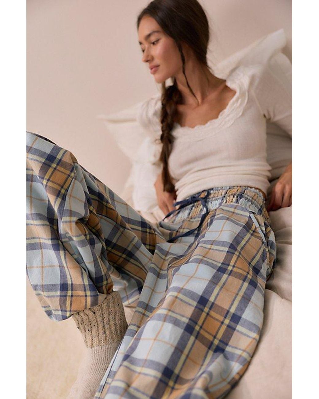 Intimately By Free People Natural Late Checkout Flannel Barrel Pj Pants By