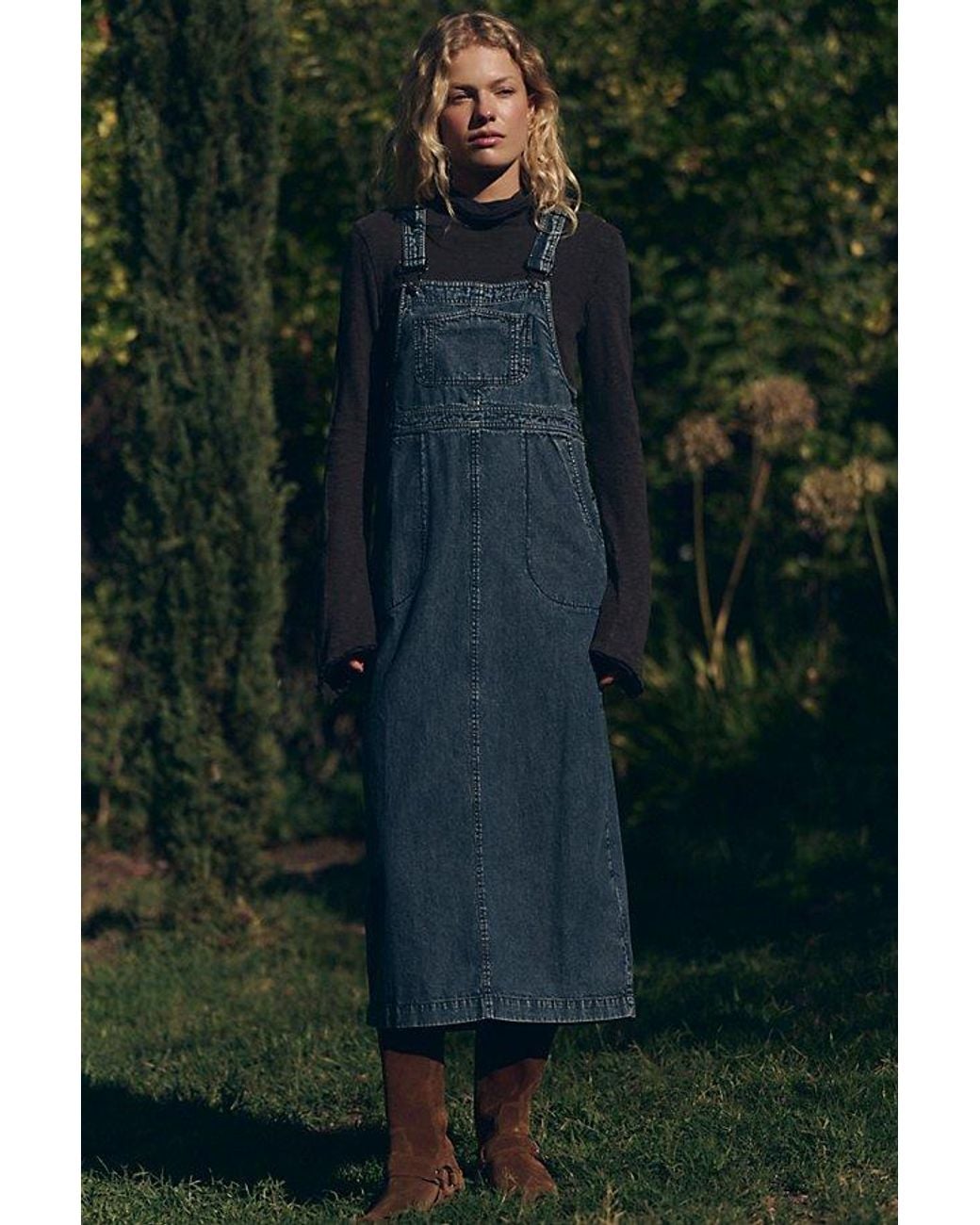 Free People Green Hanson Solid Apron Midi Dress