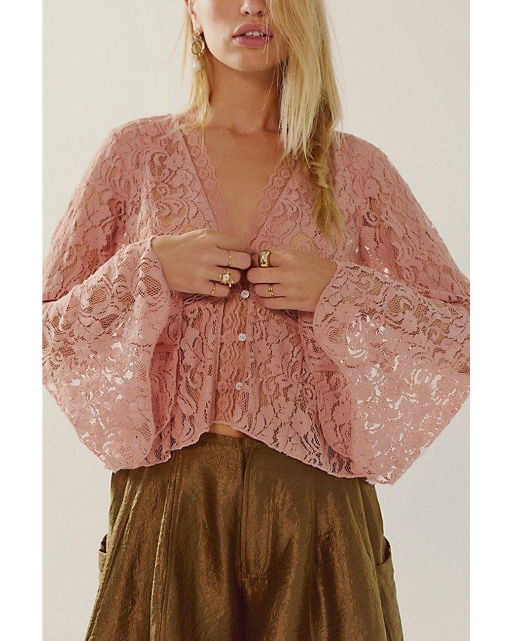 Free People Brown Whispering Love Lace Top