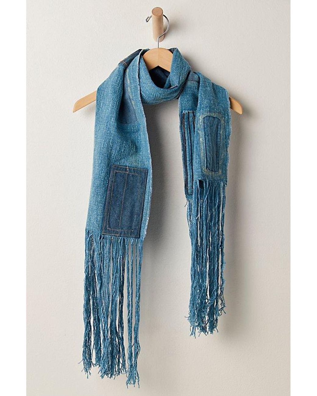 Free People Blue Patchwork Denim Scarf