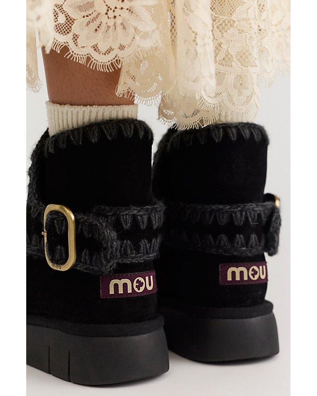 Mou Black Bounce Buckle Boots Shoe