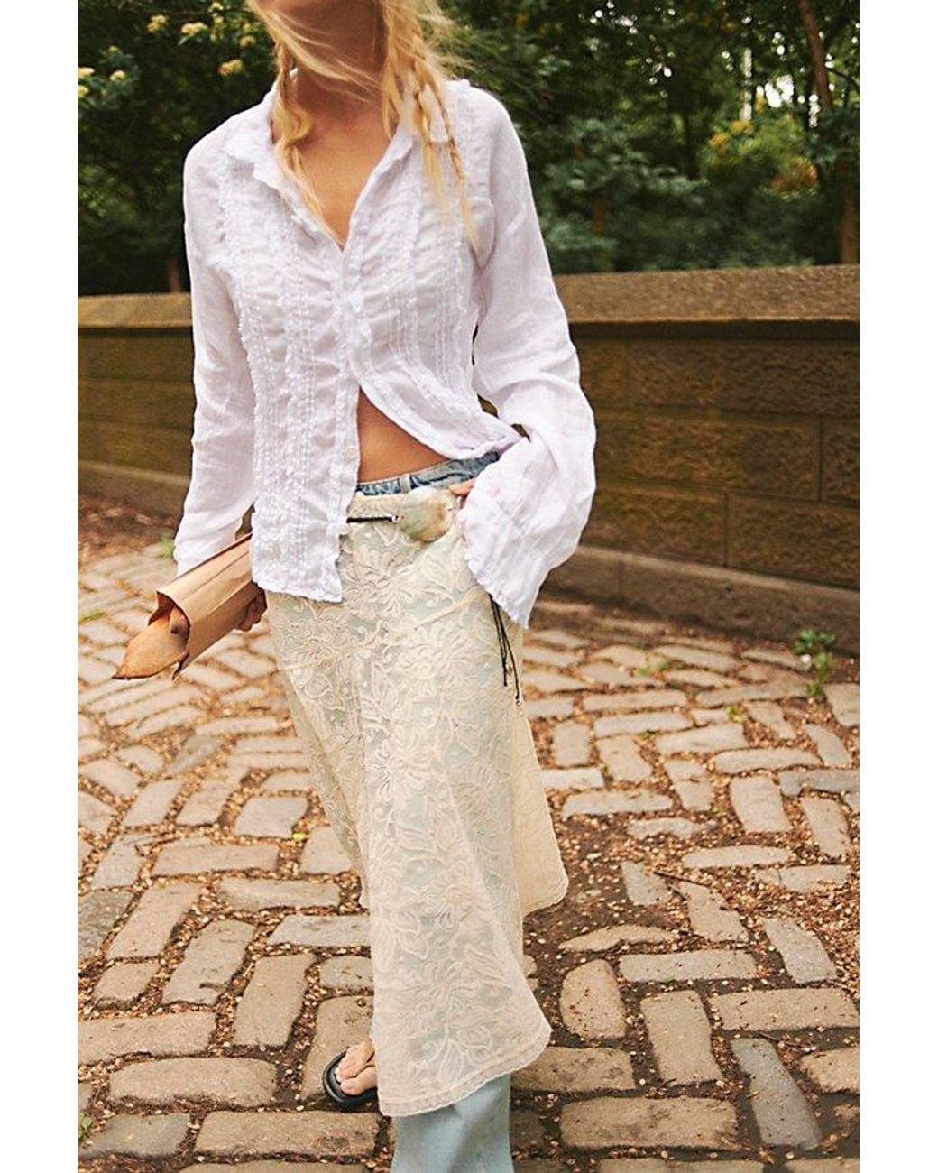 Llea Blue White Tuxedo Linen Button Down Top By