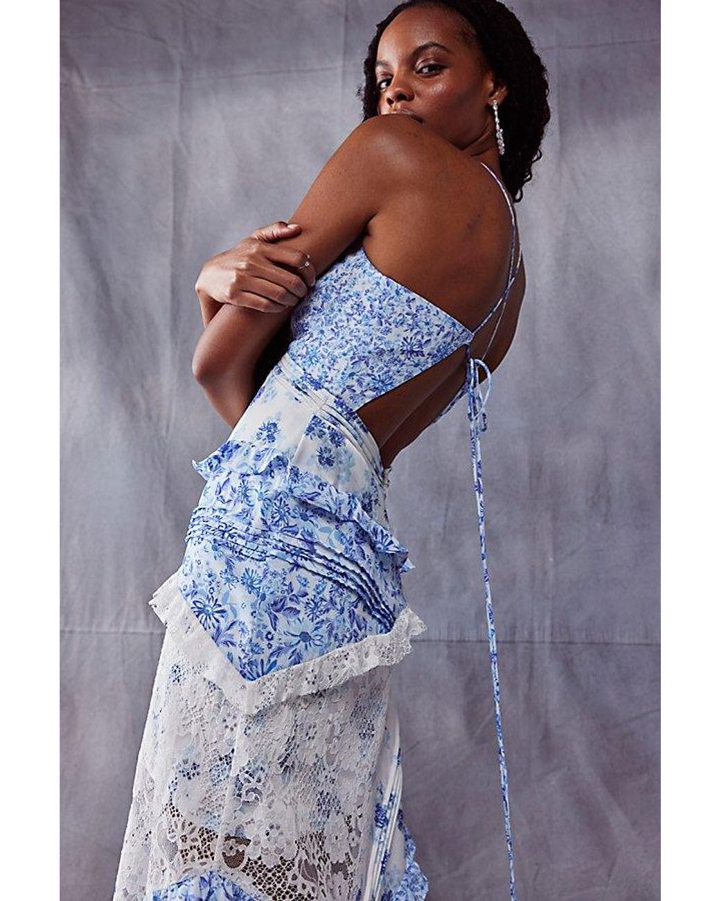 for love and lemons blue long dress For Love & Lemons 'Rosalyn' Dress in Blue – HONEY HIRE BOUTIQUE main image 0