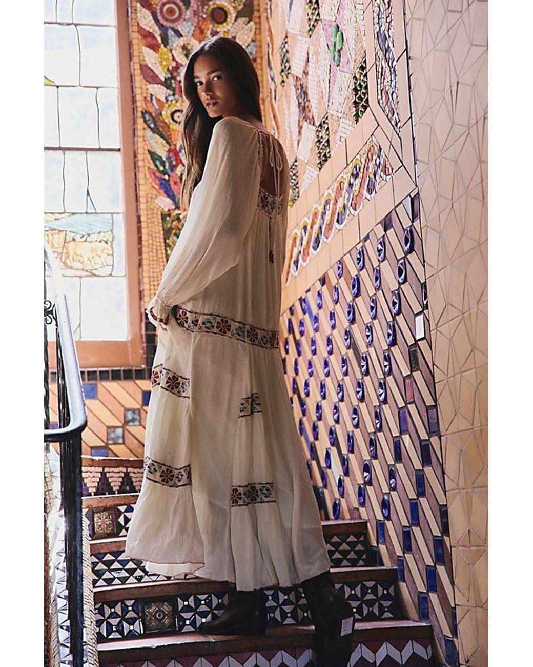Free People Brown Azalea Embroidered Maxi Dress