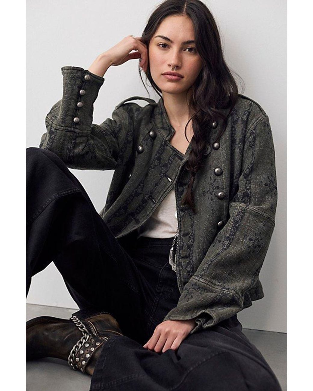 Free People Black Lotty Jacquard Band Jacket