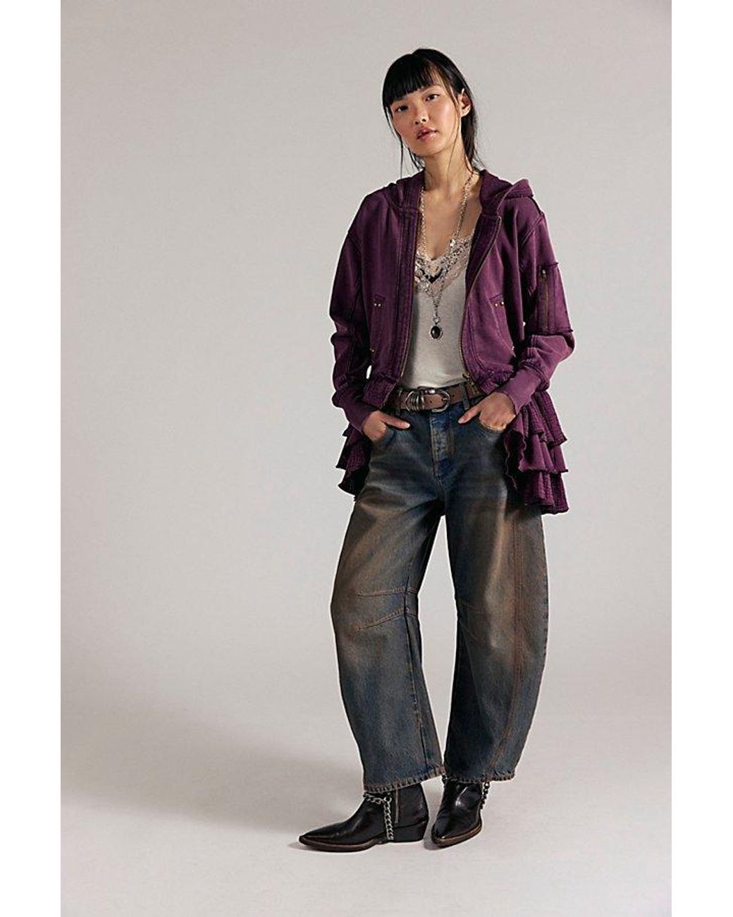 Free People Purple Piece Of Cake Zip-Up Cardi