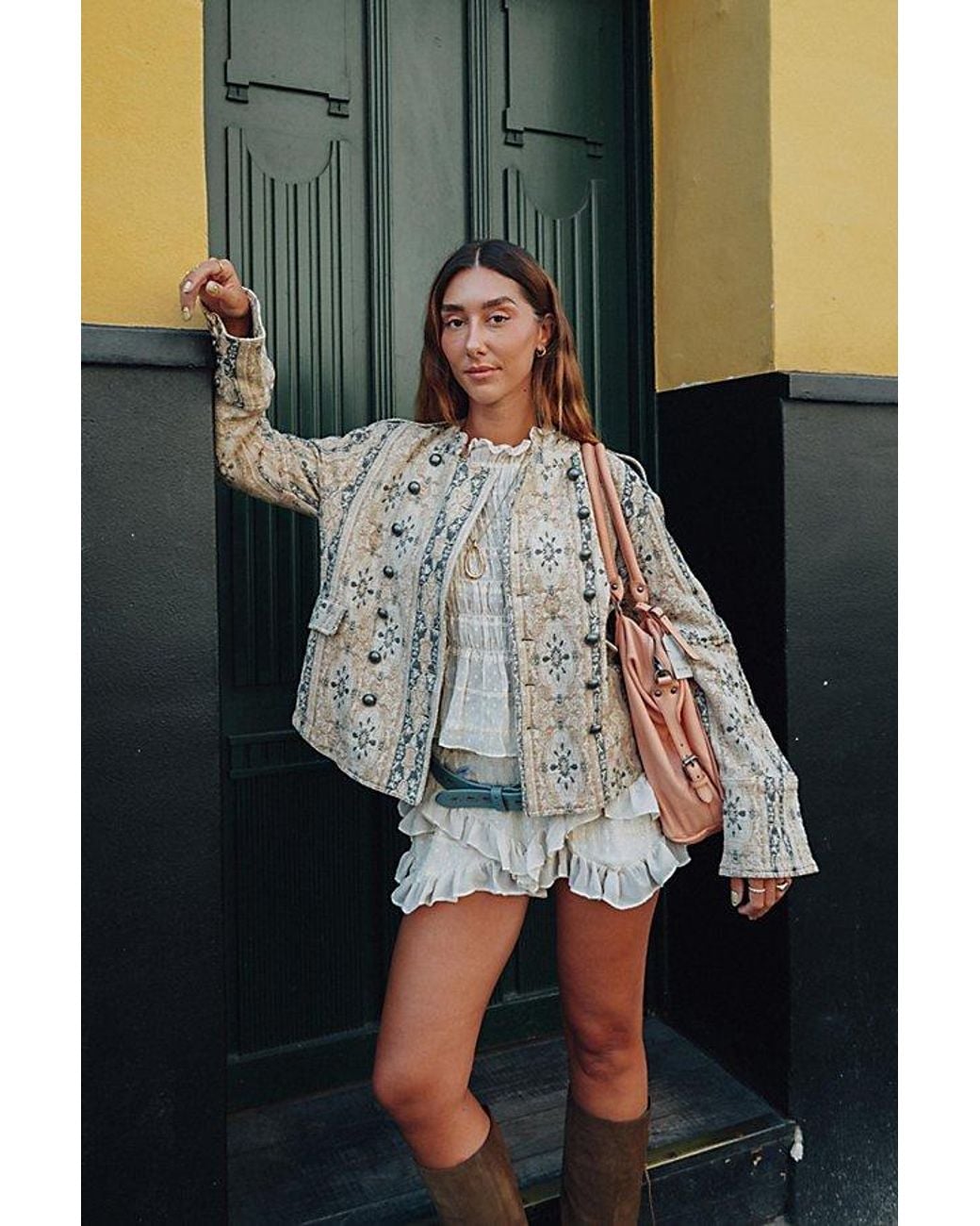 Free People Brown Lotty Jacquard Band Jacket