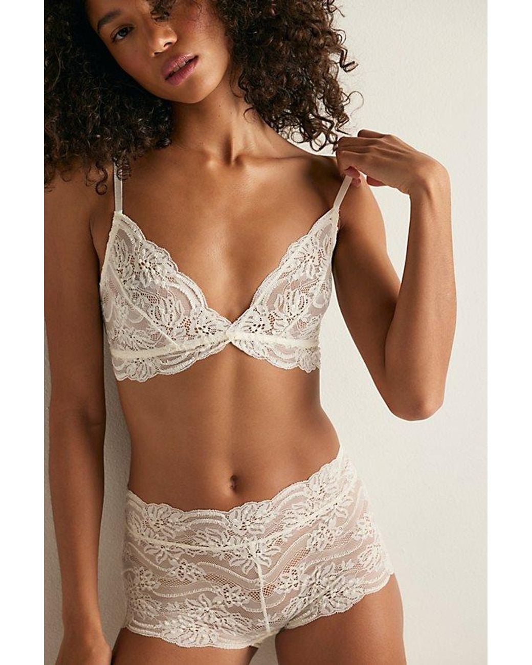Intimately By Free People Brown Last Dance Sheer Lace Plunge Triangle Bralette By