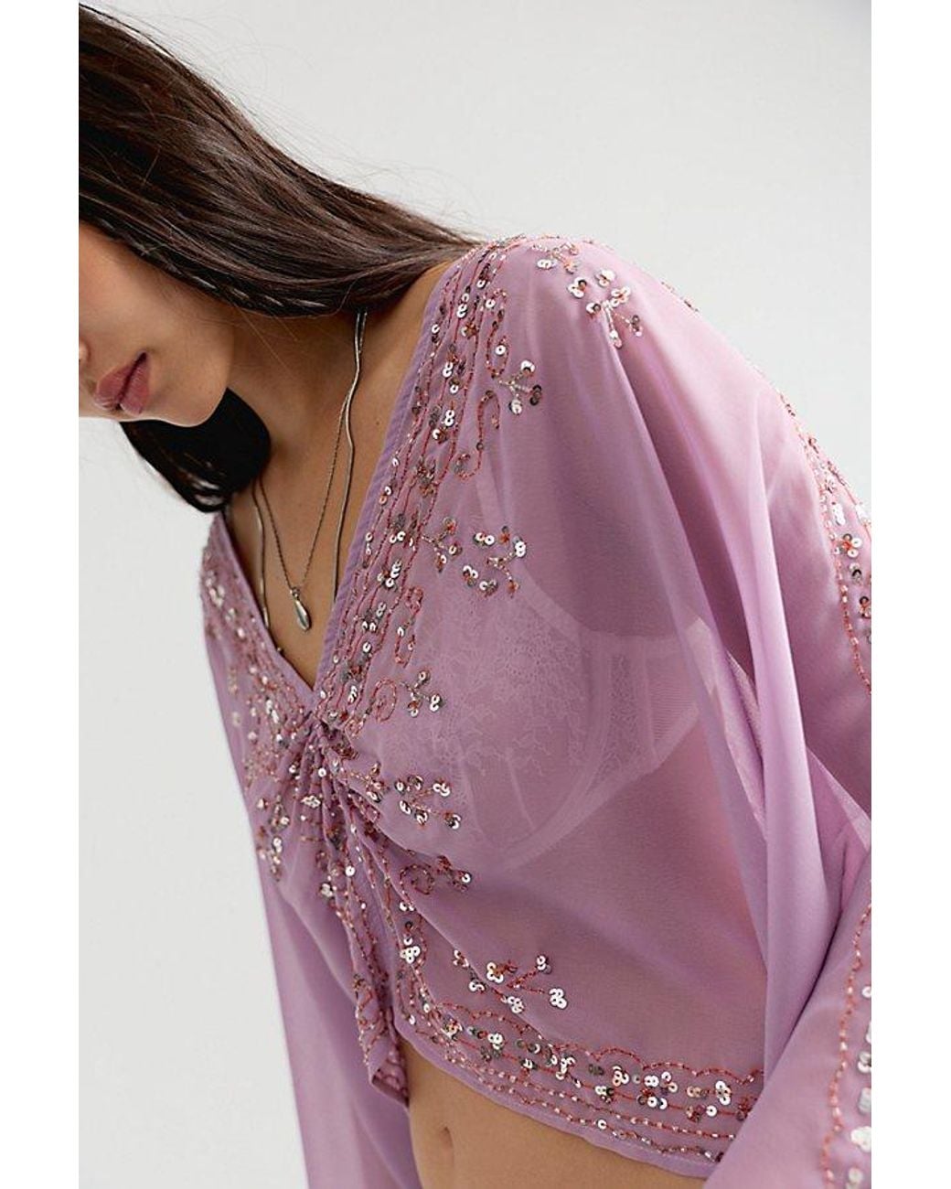 Free People Purple Calla Embellished Cape Top