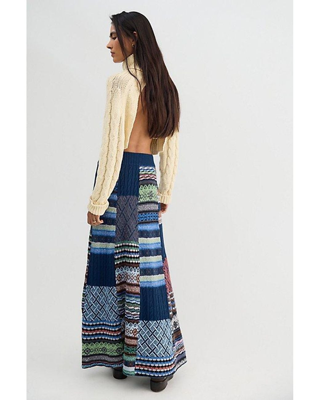Free People Blue Fireside Swit Maxi Skirt