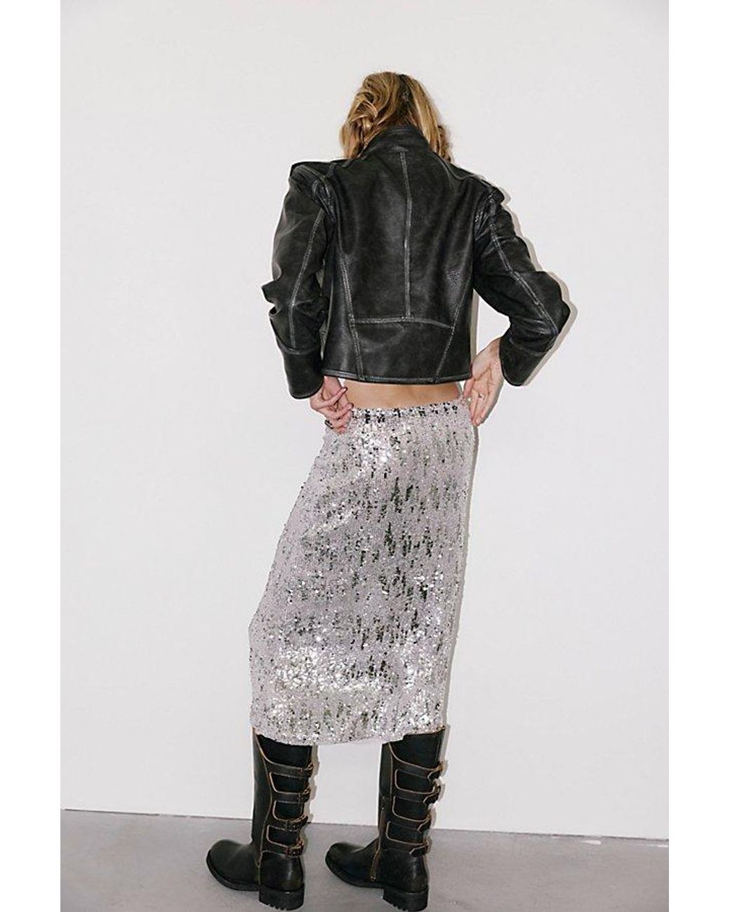 Intimately By Free People Black Party Trick Sequin Midi Slip Skirt By