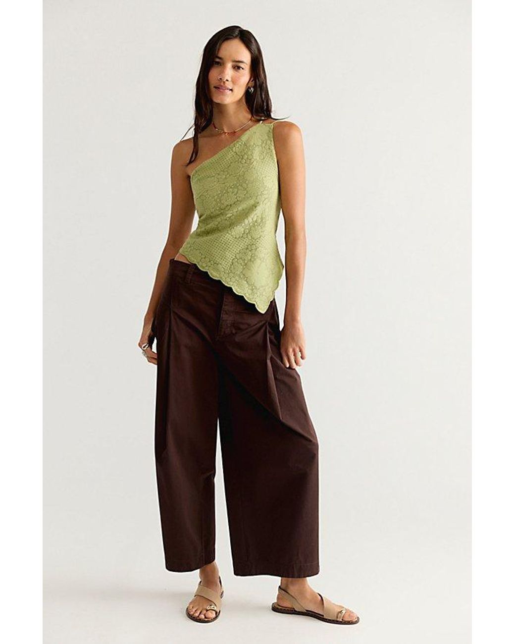 Free People Green Clover One-Shoulder Top