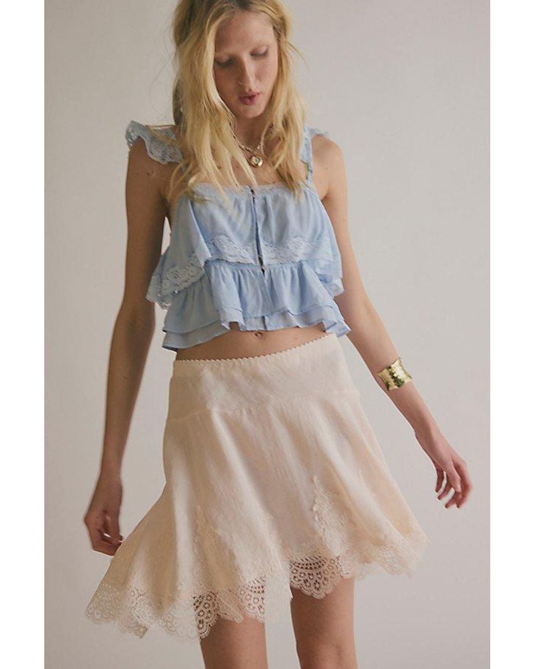 Free People Green Something Satin Mini Slip Skirt