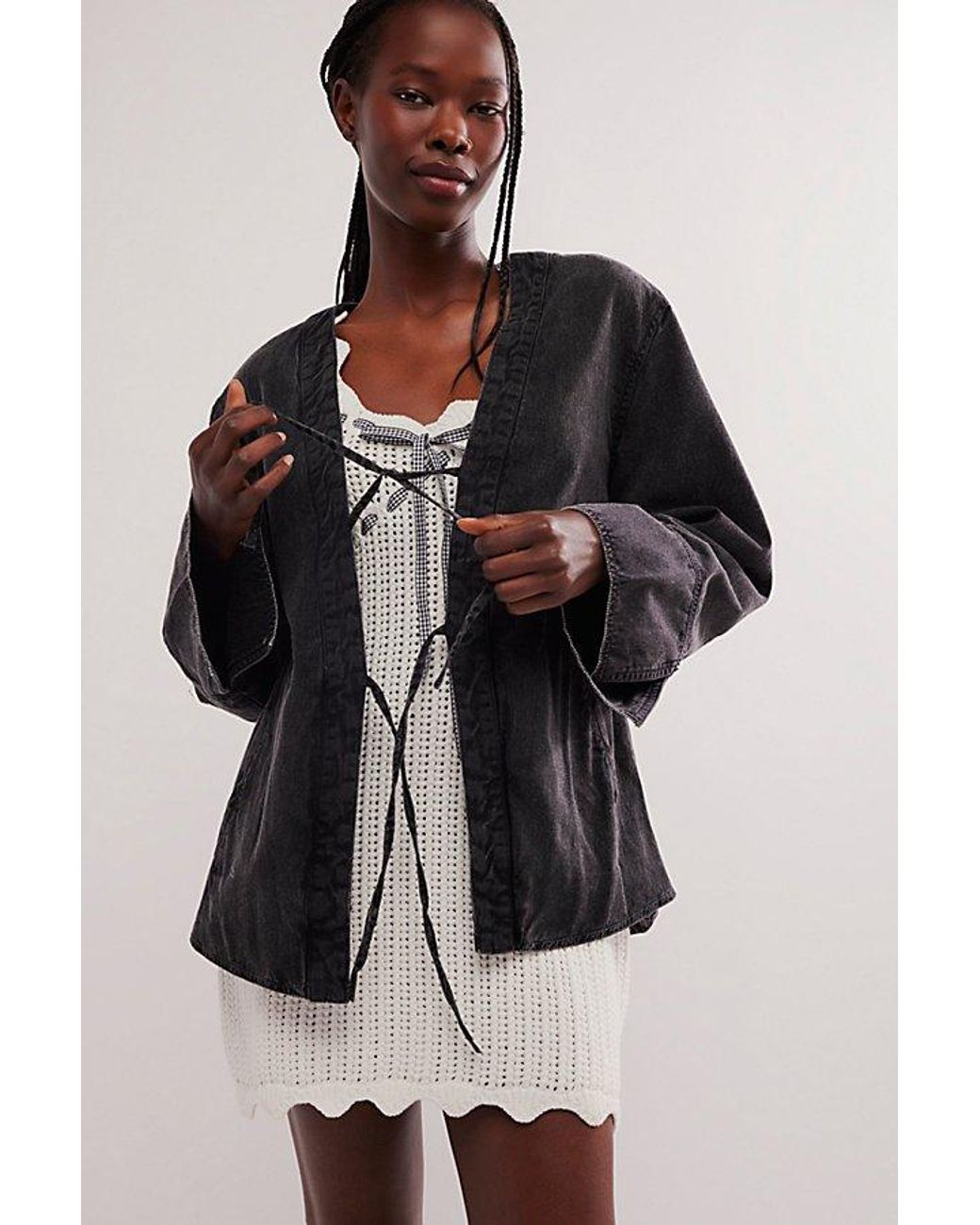 Free People Tie front Denim Jacket in Black Lyst UK