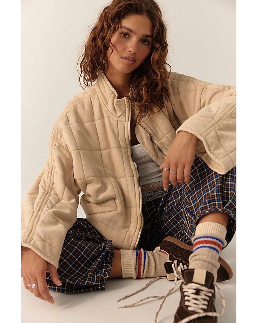 Free People Gray Dolman Quilted Knit Jacket
