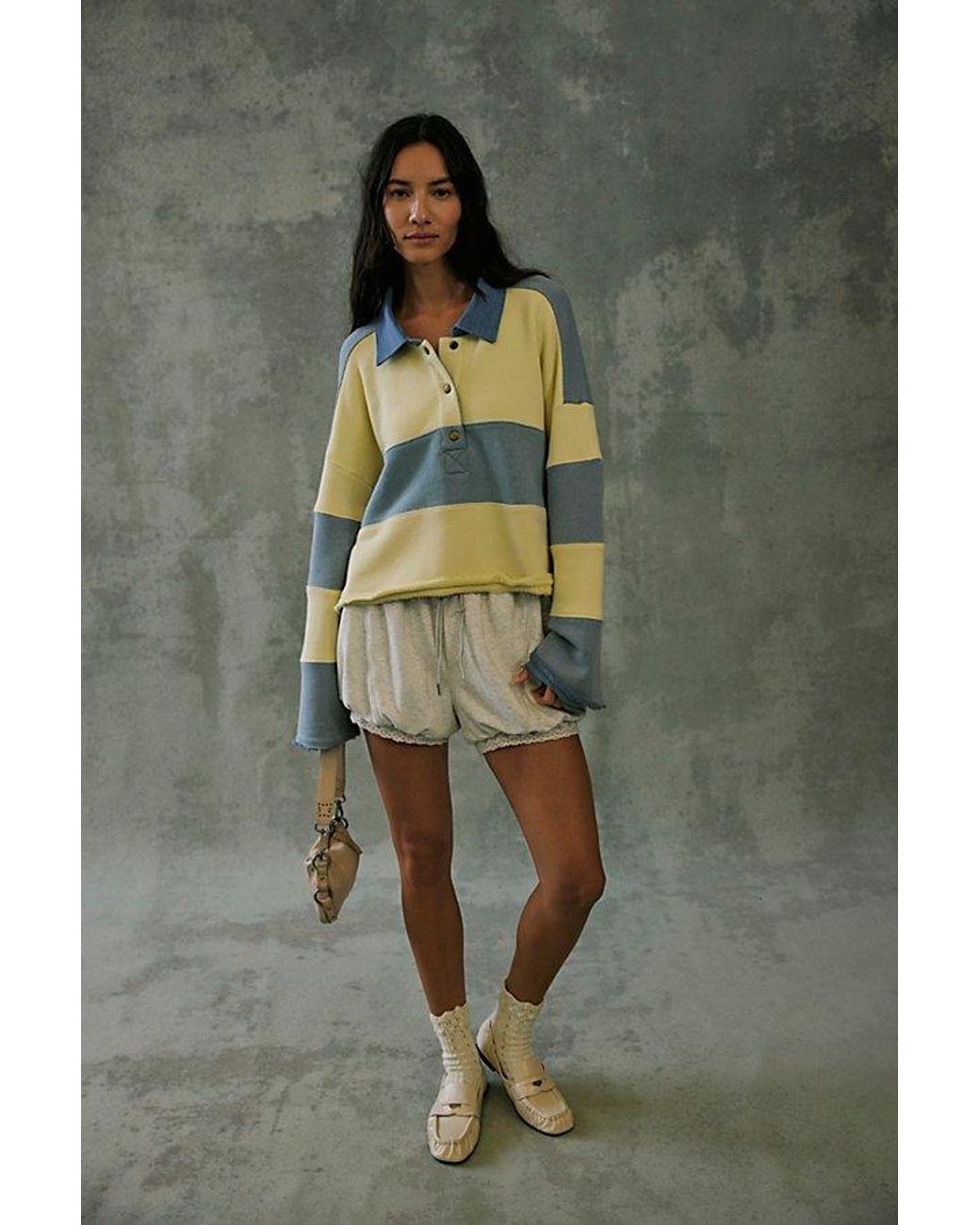 Free People Green Bubble Gum Rugby Sweatshirt