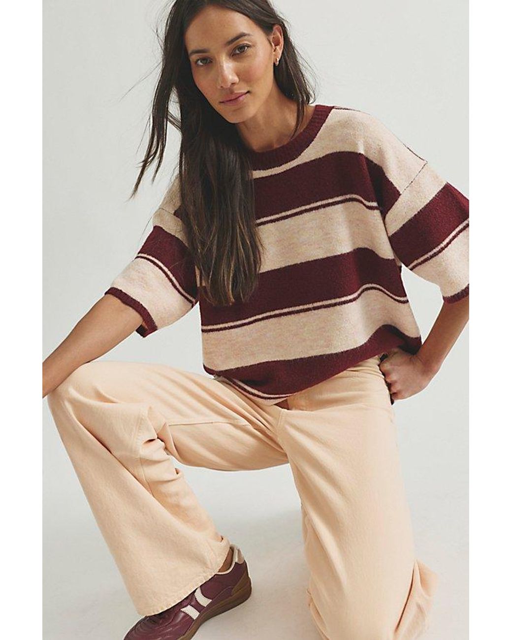 Free People Brown Margot Stripe Softspun Sweater Tee