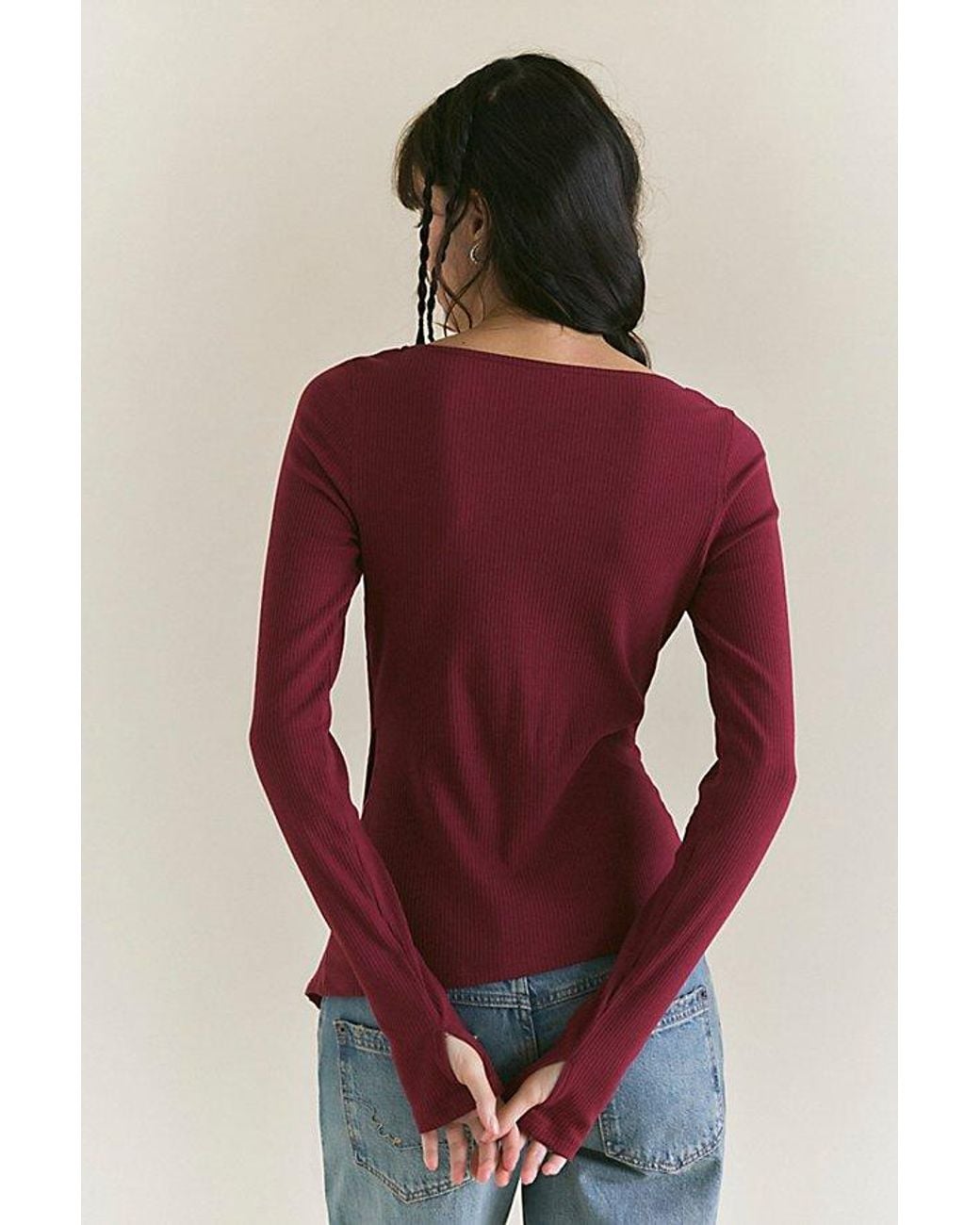 Free People Red Over You Asymmetric Long Sleeve Top