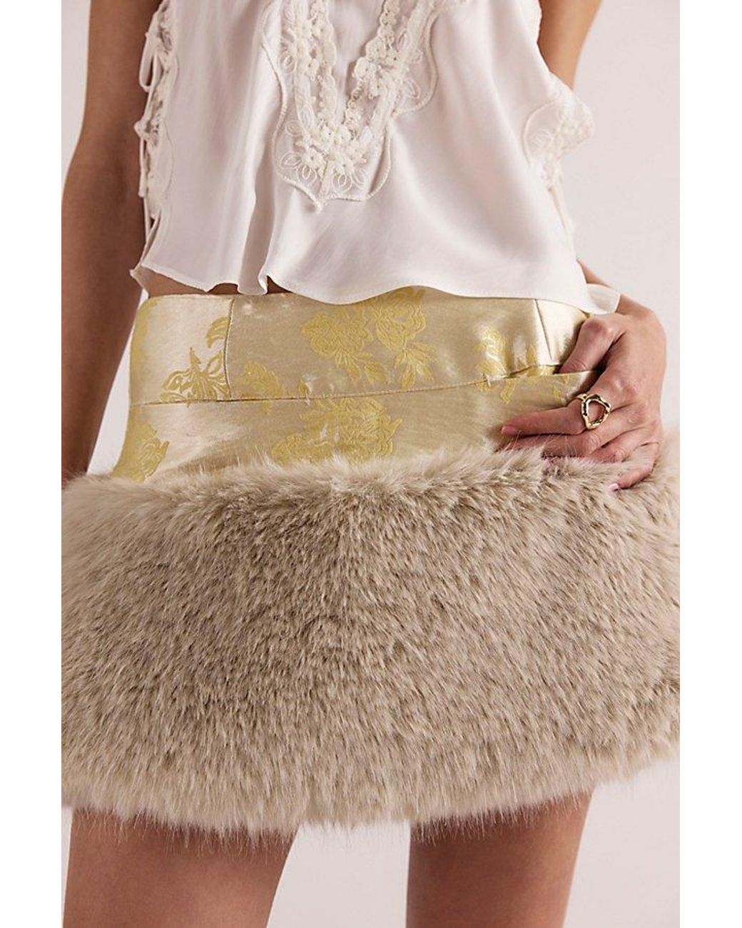 Free People Laluna Faux Fur Mini Skirt in Natural | Lyst UK