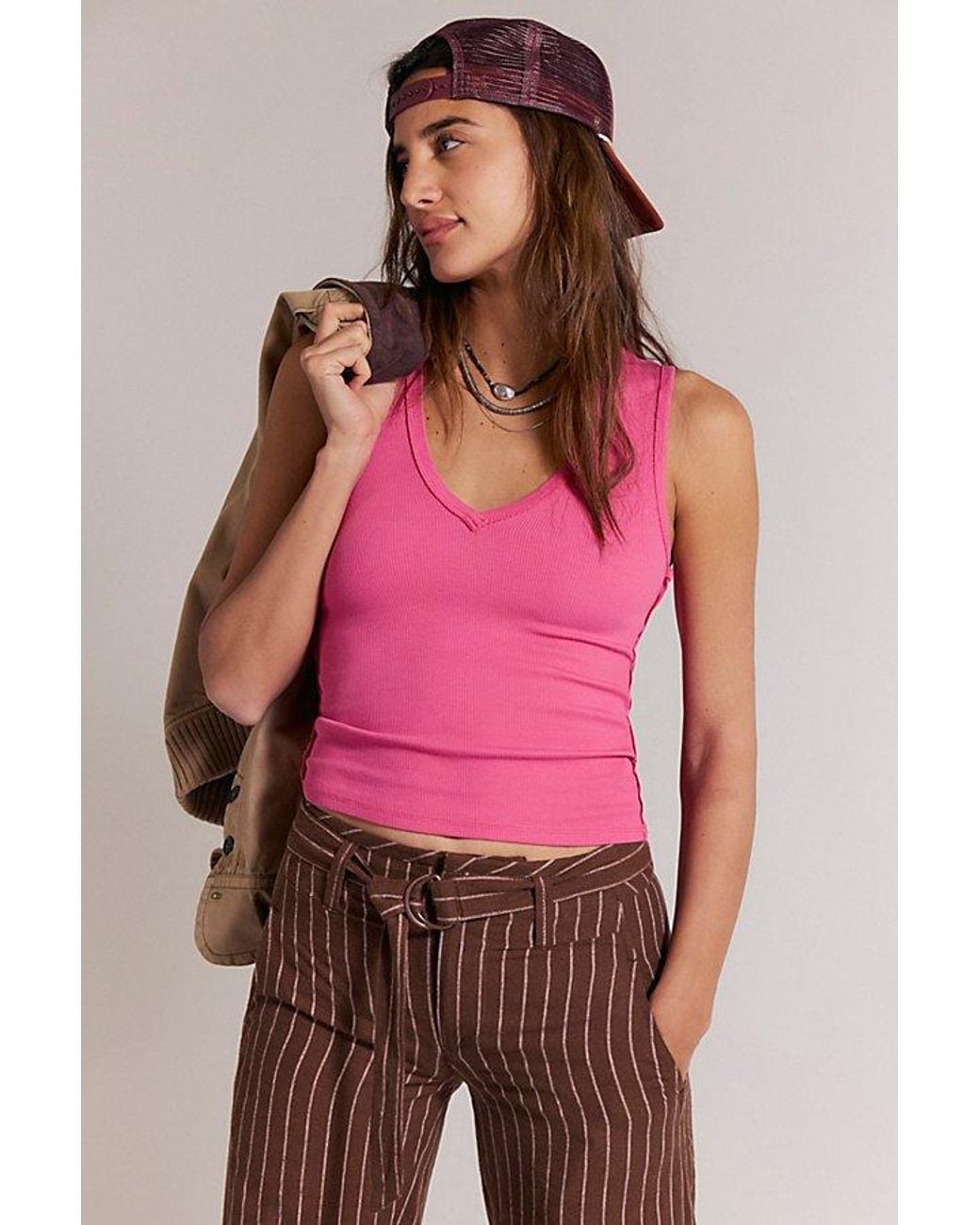 Free People Red Neria V-Neck Tank Top