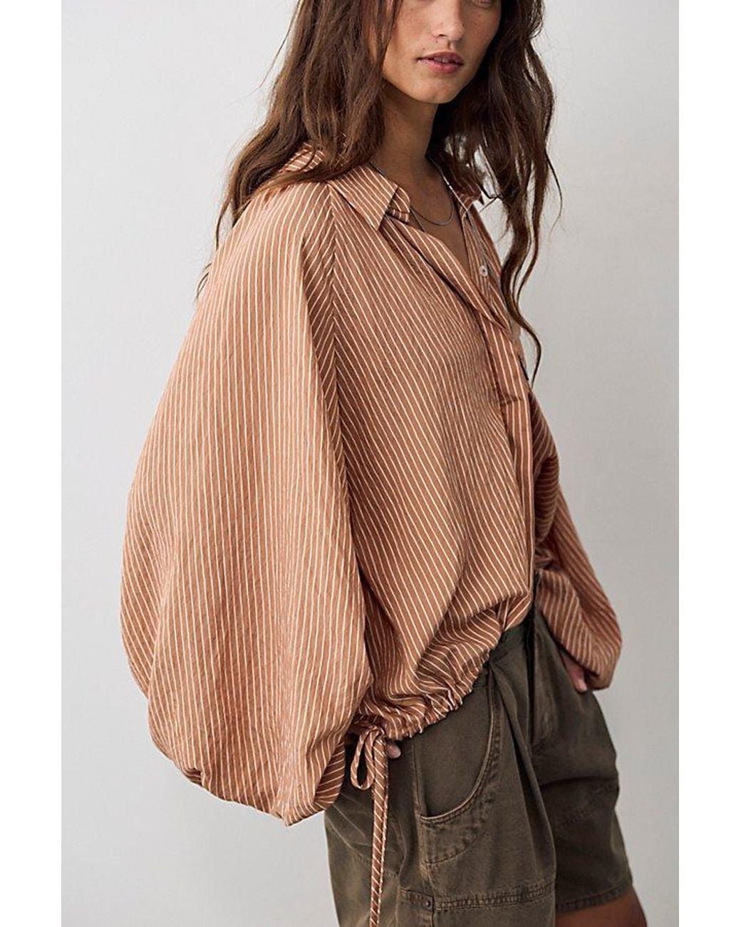 Free People Brown My Bubble Button Down Top
