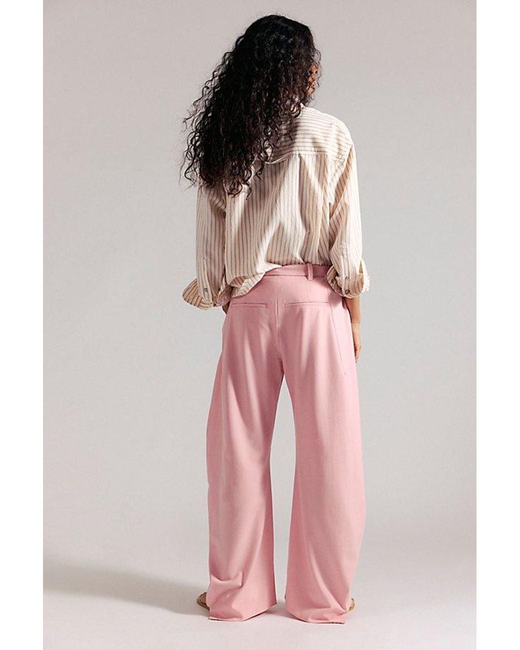 Free People Pink Spotlight Pinstripe Barrel Trousers