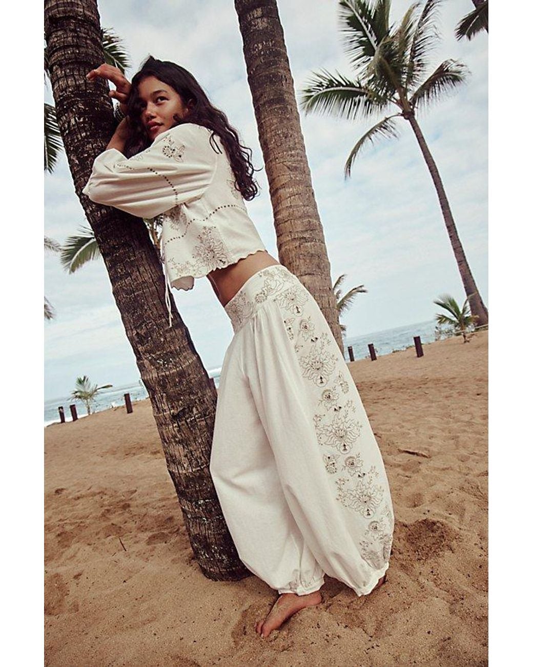 Free People Natural Norte Embroidered Pant Set