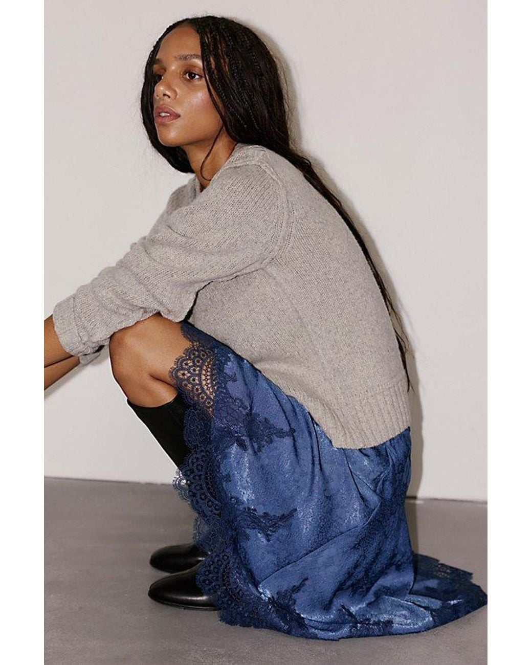 Intimately By Free People Blue Something Satin Mini Slip Skirt By