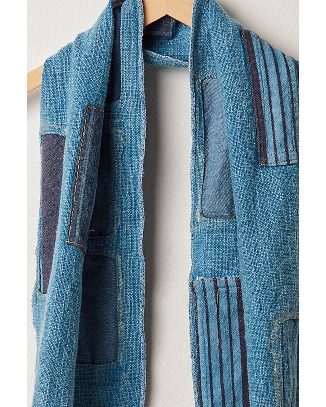 Free People Blue Patchwork Denim Scarf